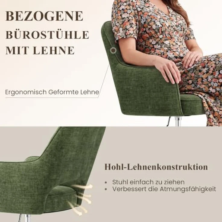 MALOL Drehstuhl Sessel Wohnzimmer höhenverstellbar, Moderner Relaxsessel Stuhl mit Rollen, 360° Drehsessel Schreibtisch Stuhl mit Armlehnen für Wohnzimmer, Schlafzimmer, Homeoffice, Grün – Bild 6