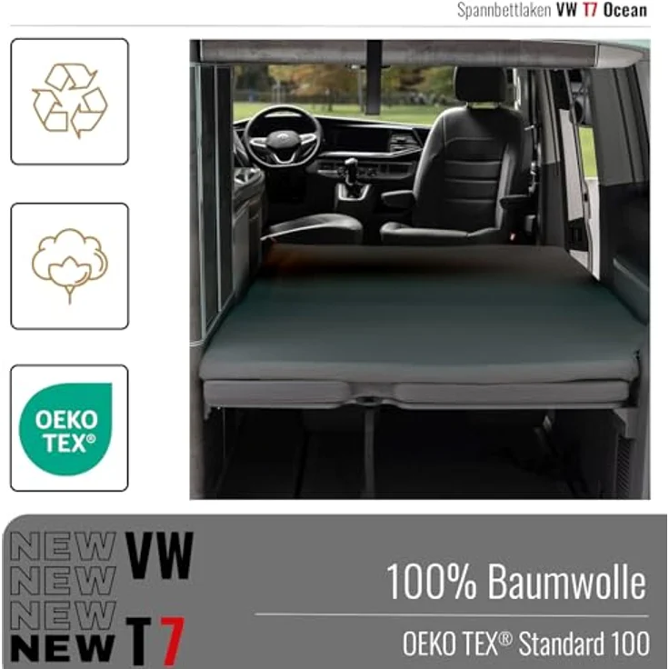 BLACK FOREST FOX Spannbettlaken VW T7 California Ocean Faltbett OEKO-TEX® Grau Camper Van, Baumwolle, Gummizug: rundum – Bild 3