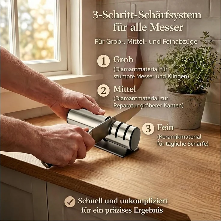 Toomoke Messerschärfer Messerschärfer Rollschleifer mit 3 Stufen Rutschfester Boden, 3 Stufen Messerschärfer Moderne Rollschleifer manuelle Funktionsweise – Bild 3