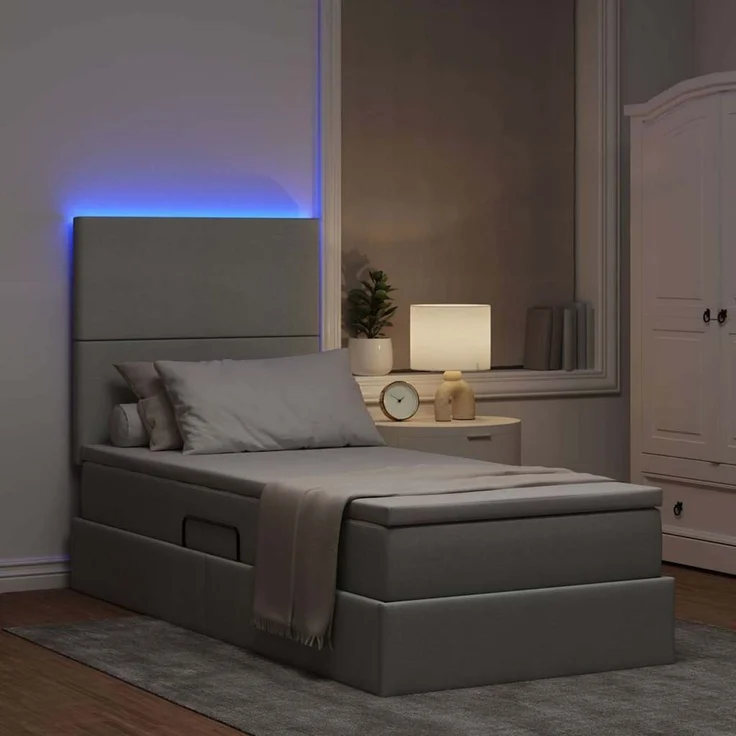 vidaXL LED-Speicherbett mit Matratze Hellgrau 90 x 190 cm Stoff 3372321 – Bild 5