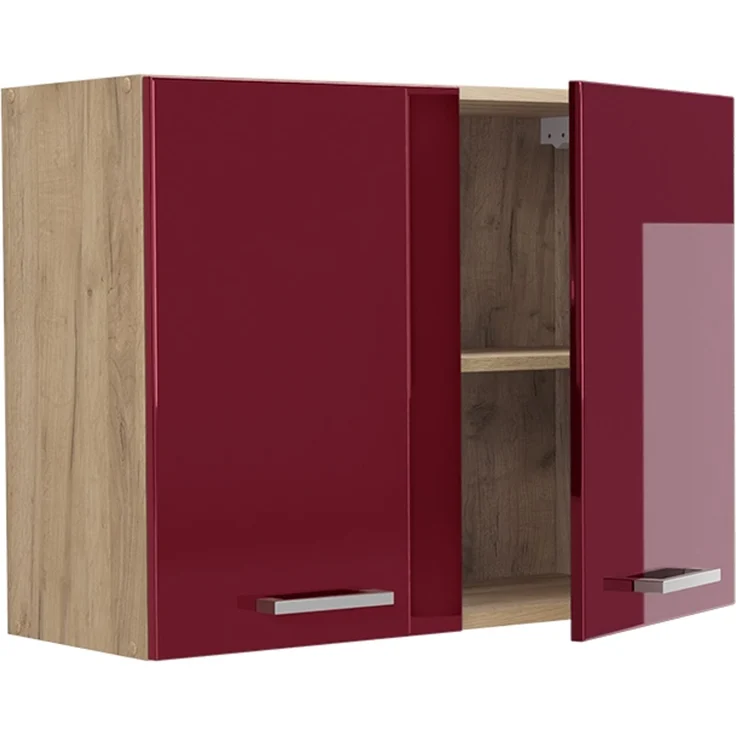 Küchenglasschrank R-Line Rot Hochglanz/Goldkraft Eiche 80 cm Vicco – Bild 3