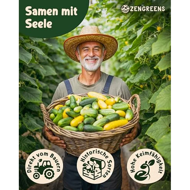 ZenGreens® - Bio Gurkensamen im 12er Set - 12 Gurken Samen für den einfachen Anbau im Garten, Balkon oder Hochbeet - Pflanzensamen - Saatgut – Bild 2