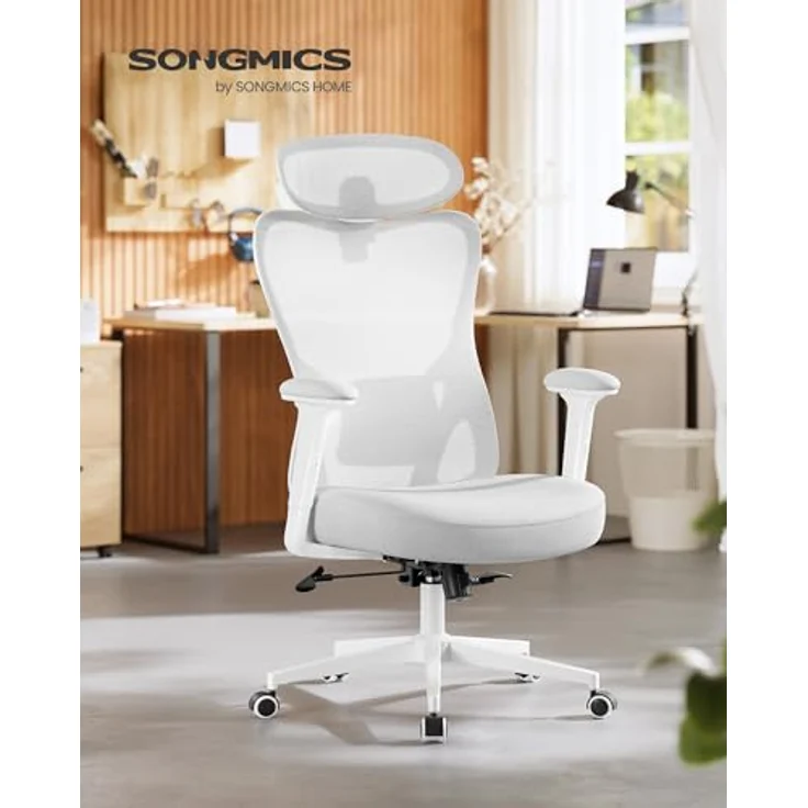SONGMICS Bürostuhl ergonomisch, Schreibtischstuhl, Computerstuhl, verstellbare Lenden- und Kopfstütze, bis 150 kg belastbar, höhenverstellbar, Taubengrau OBN066GD01 – Bild 3