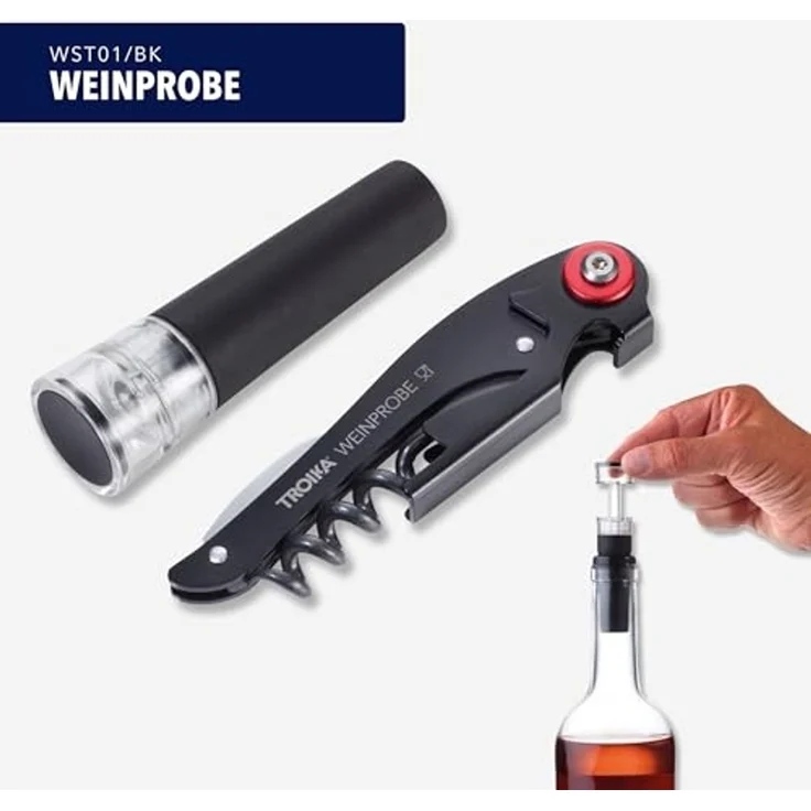 TROIKA Korkenzieher WEINPROBE Set mit Kellnermesser und Vakuumverschluss – elegantes Set, (Spar-Set), ideal als Geschenk für Genießer und Weinliebhaber, aus Edelstahl – Bild 2