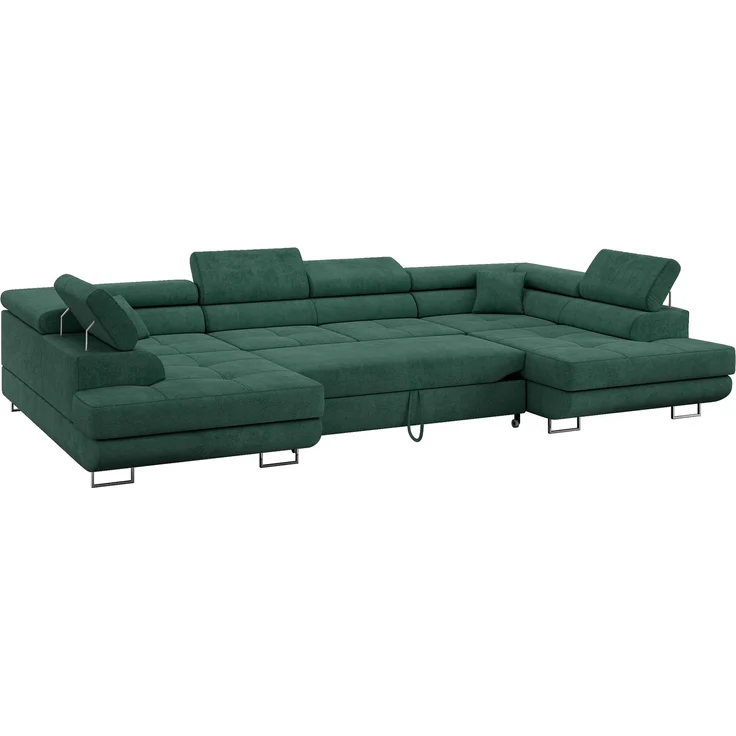 Ecksofa, Wohnzimmer U Couch, Polstersofa mit Bettkasten - GUSTAW-U - Grün Stoff – Bild 5