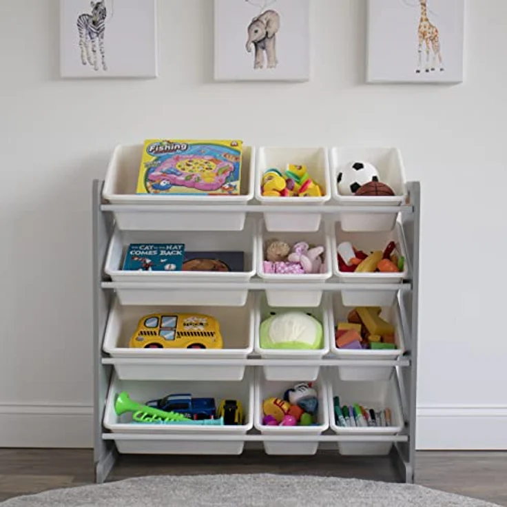 Humble Crew schickes Kinderregal in Grau/Weiß! 12 Boxen für Spielzeug, ideal für Kinderzimmer. Jetzt Ordnung mit modernem Design schaffen – Bild 2
