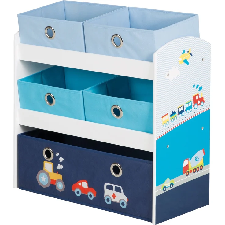 roba Spielregal 'Rennfahrer' - Spielzeug- & Aufbewahrungs-Regal - inkl. 5 Stoffboxen - Blau – Bild 1