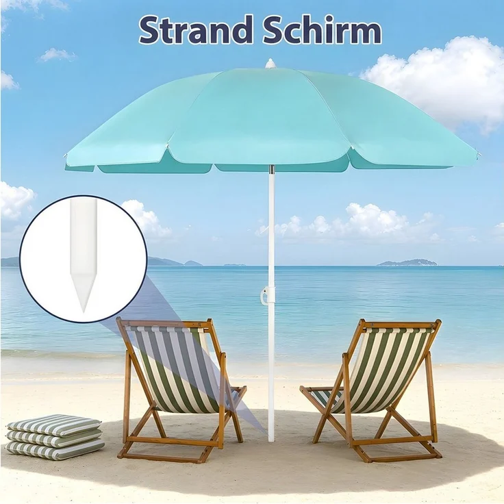 SUNULA Sonnenschirm Ø140/Ø160 cm Balkonschirm Rund Strandschirm mit Schutzhülle, LxB: 140x140 cm, 140 cm mit Knickfunktion, Höhenverstellbar, Leicht zu Transportieren – Bild 2