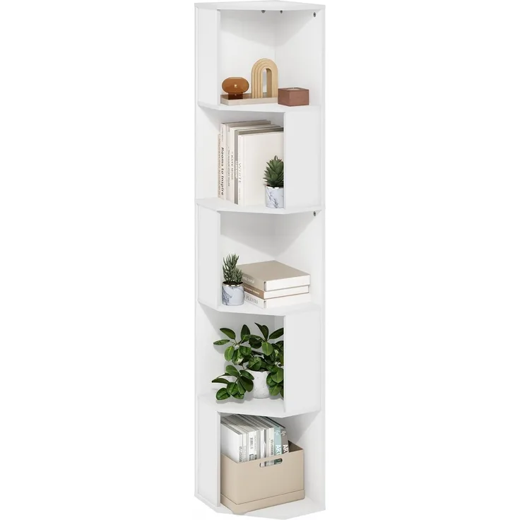 Furinno Econ 5-stufiges Freistehendes Eckregal-Bücherregal, Weiß