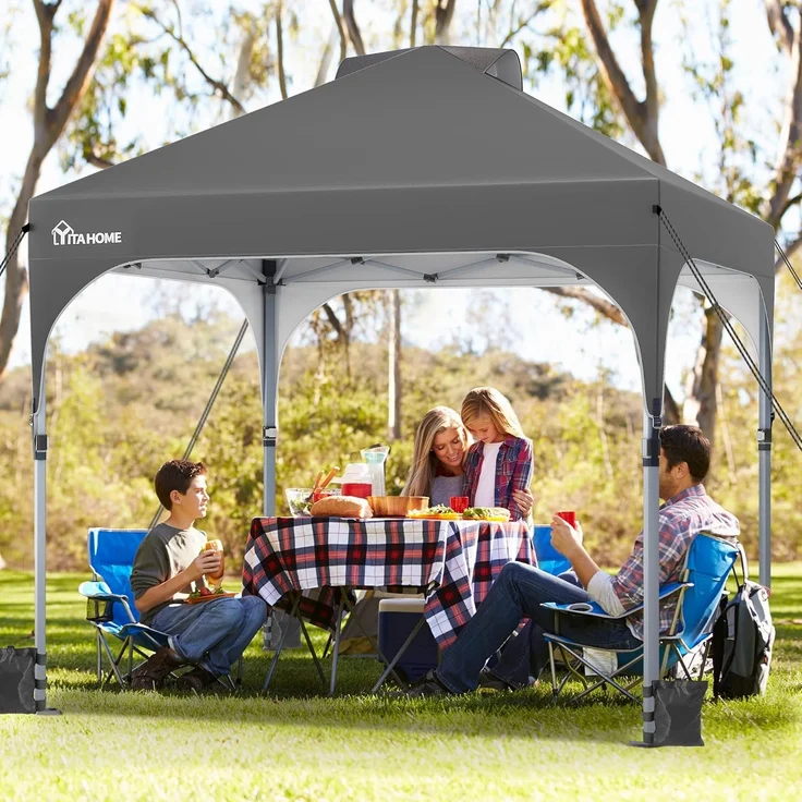 YITAHOME 3X3 wasserdichte Pavillon Faltpavillon, Faltbarer Pop up Pavillon Outdoor Anti-UV Gartenpavillon Höhenverstellbarfür Alle Jahreszeiten Für Party Camping Märkte Pool Festival, Dunkelgrau – Bild 1