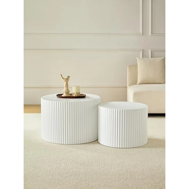 NJLyuhome Couchtisch Modernes Nesting Set, Wohnzimmer-Kaffeeset, Runde Couchtische (2-St), Wellen-Design-Beistelltisch-Set mit wellenförmiger Struktur – Bild 7