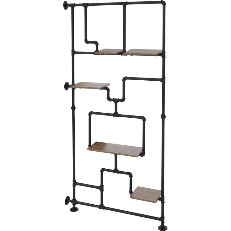 Raumteiler mit Regal HWC-P10, Wohnregal Ablageregal, Industrial Metall Melamin MVG 203x100x20cm ~ braun – Bild 9