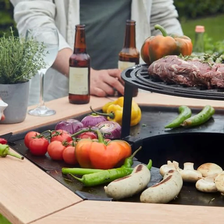 Barbecook BBQ Grill Nestor Original mit erhöhtem Grillrost und Beistelltischen und plancha, Feuerschale mit Feuerplatte aus Cortenstahl, 92 x 92 x 101 cm – Bild 11