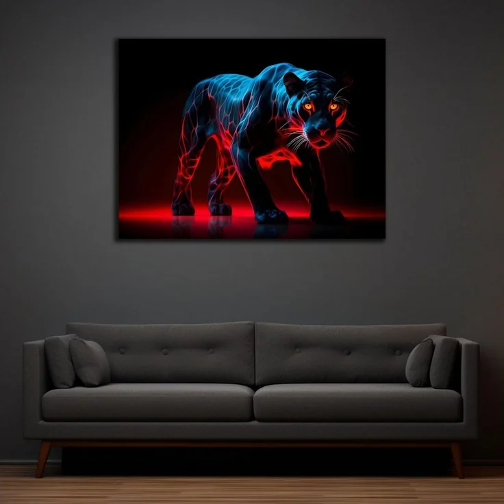 DARO Design Wandbild Neon Tiere Wandbilder Wand Deko Bilder Modern Leinwandbild, (Neon Tiger - Bild klein Wohnzimmer Büro Jugendzimmer Flur Einteilig Querformat Fotodruck Neon-Tierkunst), 30x20 cm – Bild 2