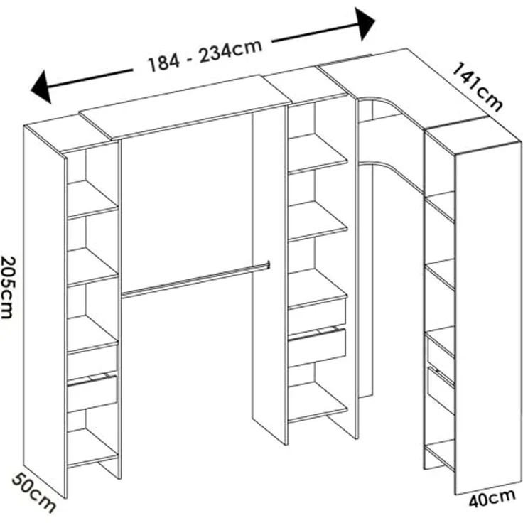 Dmora - Großer Kleiderschrank Biaena, Schlafzimmermöbel, Schrank, Garderobe, 234x141 h205 cm, Weiß – Bild 4