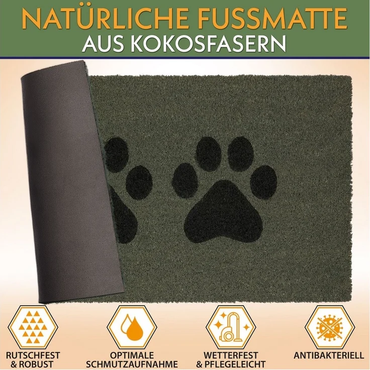 BRUBAKER Fußmatte Pfoten - 45 x 75 cm Hunde und Katzen - Fußmatte für Außen und Innen, Türvorleger für Hundebesitzer & Katzenbesitzer, Höhe: 15 mm, Schmutzfangmatte aus 100% Kokos - Wetterfest & Rutschfest – Bild 2