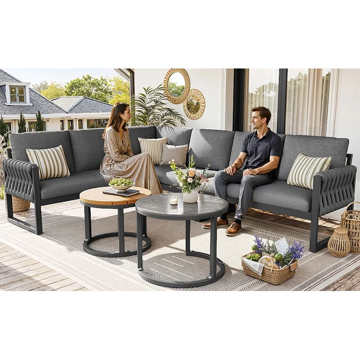 Gartenmöbelset mit verstellbare Beine, wasserabweisenden & abnehmbaren Kissen,Gartenlounge Set für 5-6 Personen, modular für Balkon Garten Terrasse,inklusive aller Sitz- und Rückenkissen, grau--Grau--70.99x65.99x43cm--YOUDENOVA – Bild 7