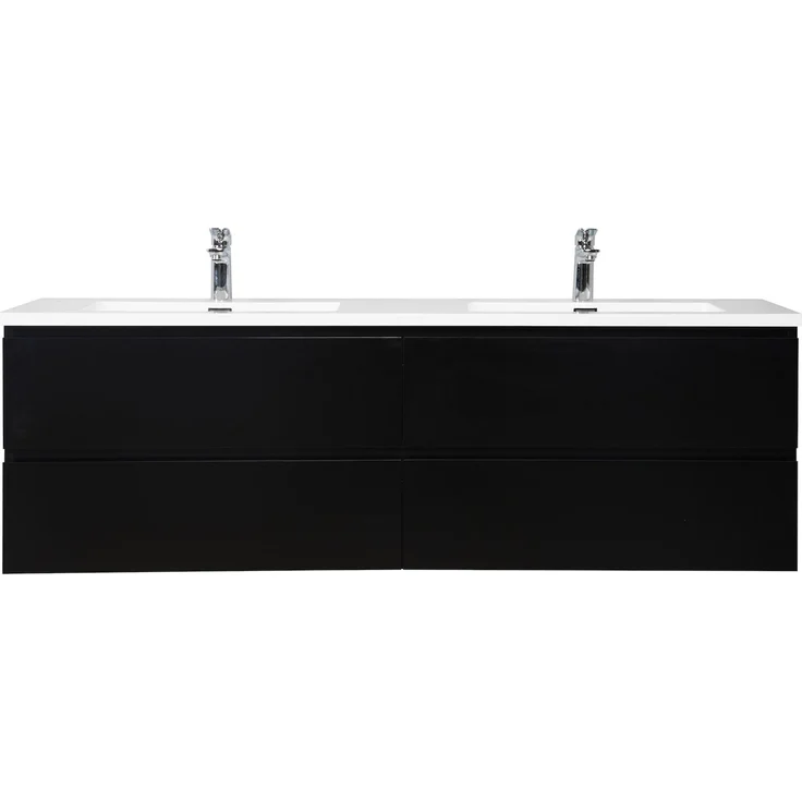 Badplaats Badmöbel Set mit Waschbecken und Unterschrank Angela 160 x 48 cm Schwarz Matt - Waschbeckenunterschrank mit Soft-Close und Doppelwaschbecken, Vorgemontiert – Bild 5