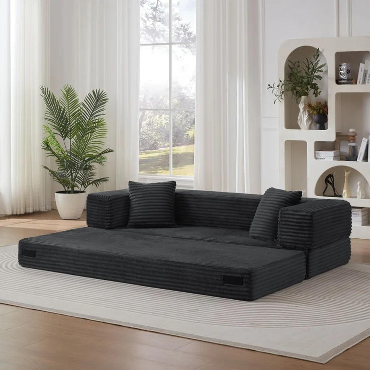 ZUBALIYA Schlafsofa, mit Schlaffunktion, H 60 × T 200 × B 76 cm, Dunkelgrau, Schaumstoff – Bild 4