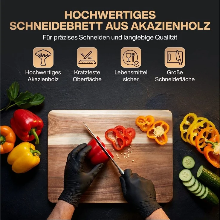 PEGSEN Schneidebrett Premium Küchenbrett Hackblock Holzschneidebrett 40x30x3cm, Massivholz, Akazienholz, mit rutschfesten Standfüßen, Servierbrett & Tranchierbrett – Bild 2