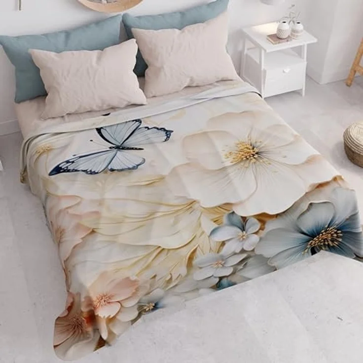 PETTI Artigiani Italiani - Sofaüberwurf aus Mikrofaser, 220x270 cm, Blumenmuster Mariposa | Mehrzweck-Überwurf für Sofas, Tagesdecke und Tischdecken | Schutzüberwurf waschbar – Bild 3