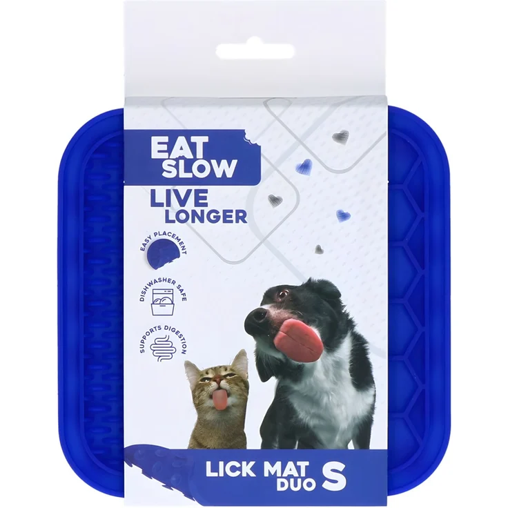 Eat Slow Live Longer Leckmatte mit Noppen und Waben blau, Größe: M – Bild 1