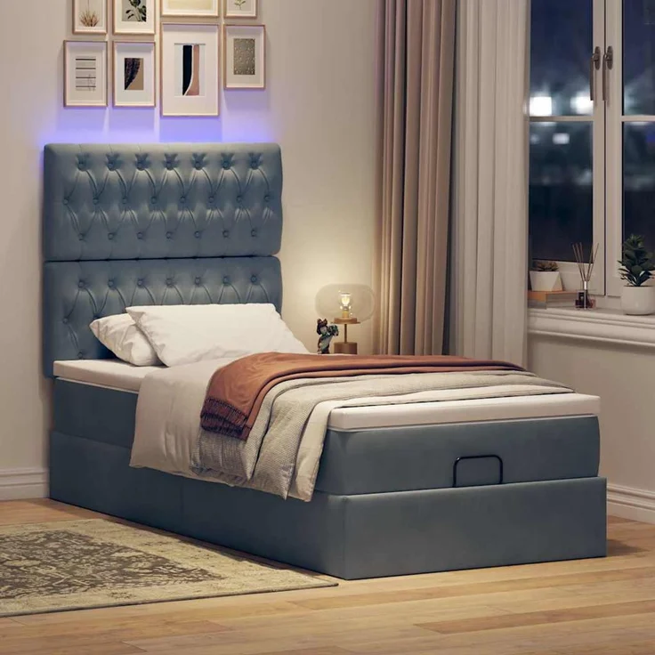 vidaXL Ottoman-Bett mit Matratzen & LEDs Dunkelgrau 90x200 cm Samt 3314367 – Bild 3