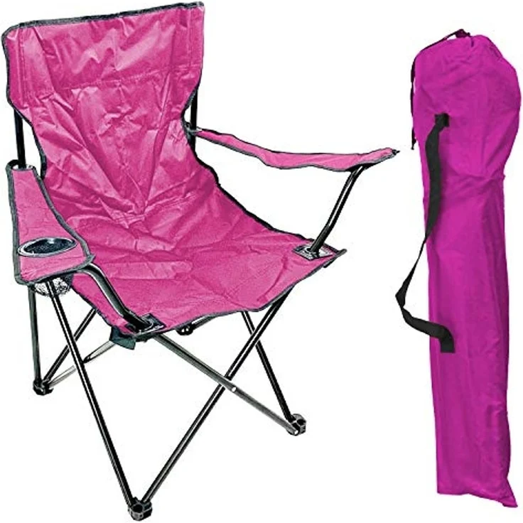 Anglersessel m. Getränkehalter Campingsessel Campingstuhl Festivalstuhl faltbar Pink – Bild 1
