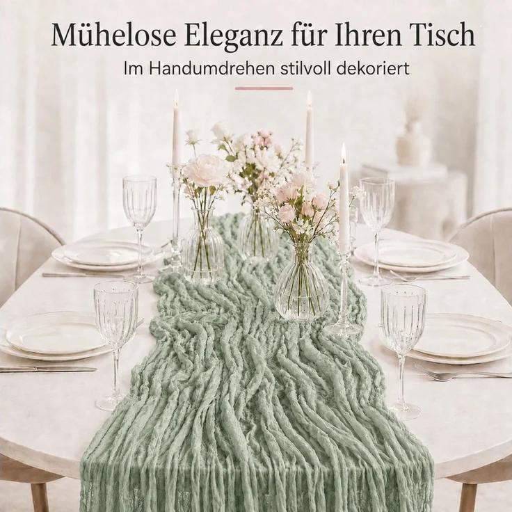 JASLIFE Tischläufer Käsetuch Gaze im boho deko herbst tischläufer (10-tlg, 55 x 300 cm, 90 x 300 cm), Natürliche Faltenstruktur, weich fallend, vielseitig dekorierbar – Bild 3