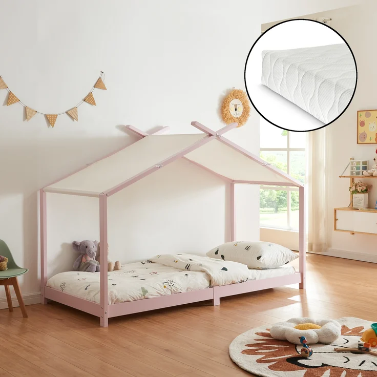 Kinderbett Brome mit Matratze 90x200 cm Rosa [en. casa] – Bild 1