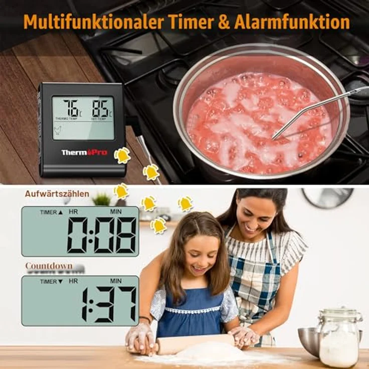 ThermoPro TP16 Fleischthermometer Grillthermometer digital Bratenthermometer Ofenthermometer Thermometer Küchen mit Timer für BBQ, Grill, Smoker Schwarz – Bild 4