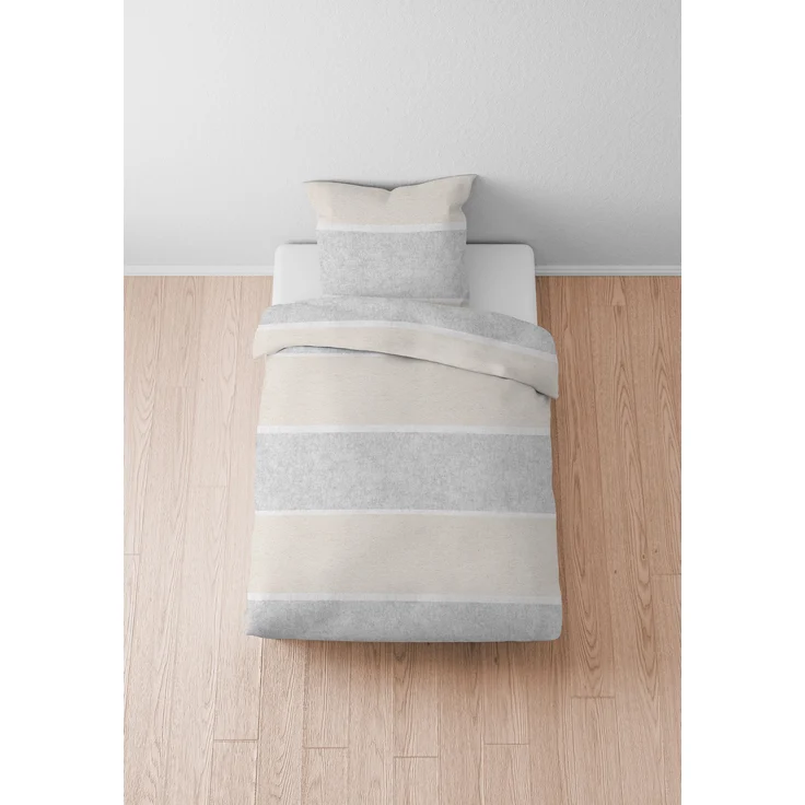 biberna Melange-Flanell Bettwäsche 0840506 BLOCKSTREIFEN, kitt, 1x 155x200 cm + 1x 80x80 cm – Bild 4