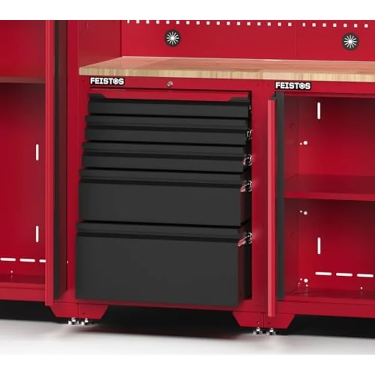 Feistos Werkstatteinrichtung "Juno 14", schwarz/rot, 264 x 46 x 198 cm (B x T x H),2 Hochschränke – Bild 6