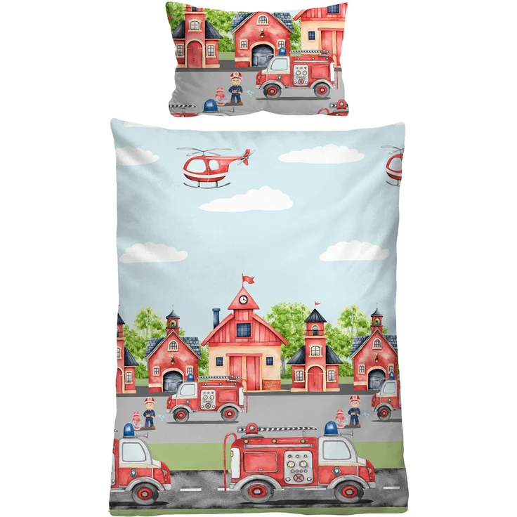 biberna Feinbiber Bettwäsche 0004523 FEUERWEHR, pistaziengrün, 1x 100x135 cm + 1x 40x60 cm – Bild 1