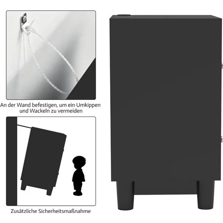 oyajia Nachttisch mit LED-Beleuchtung und Ladefunktion, Beistelltisch (Nachtschrank Beistelltisch mit 2 Schubladen und 1 offener Ablage, 1-St), 2 AC-Steckdosen, 1 typ C+1 USB-Anschlüsse, 40x35x61cm – Bild 4