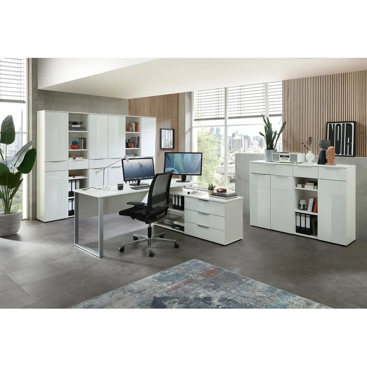 9-tlg. Komplettbüro SANTORIN II Weiß & Glas – inkl. Eckschreibtisch – Bild 2