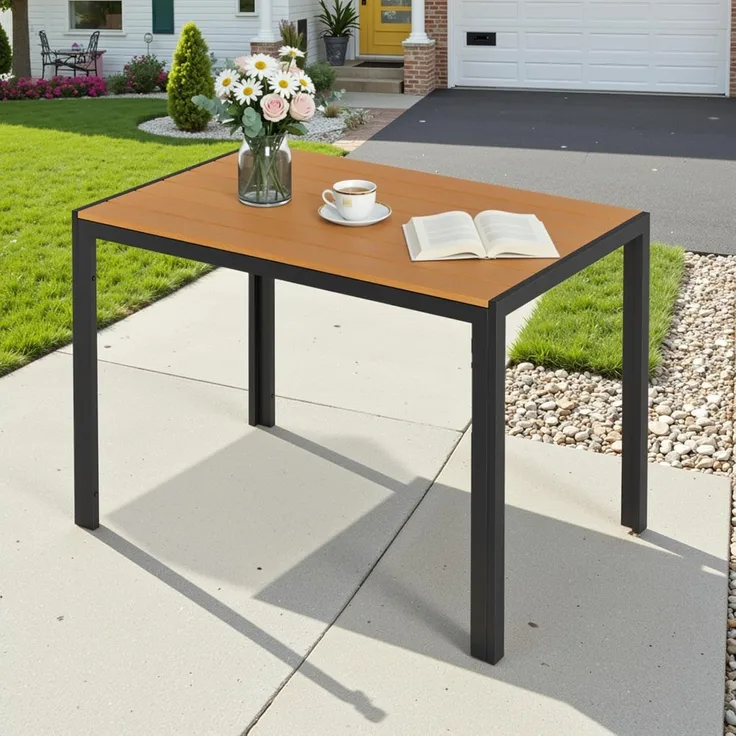 Clevich Gartentisch 110x70 cm aus Aluminium & WPC, Wetterfeste Balkontafel, Rectangular Patio Table, Outdoor Dining Table, Heat and Weather Resistant, Braun