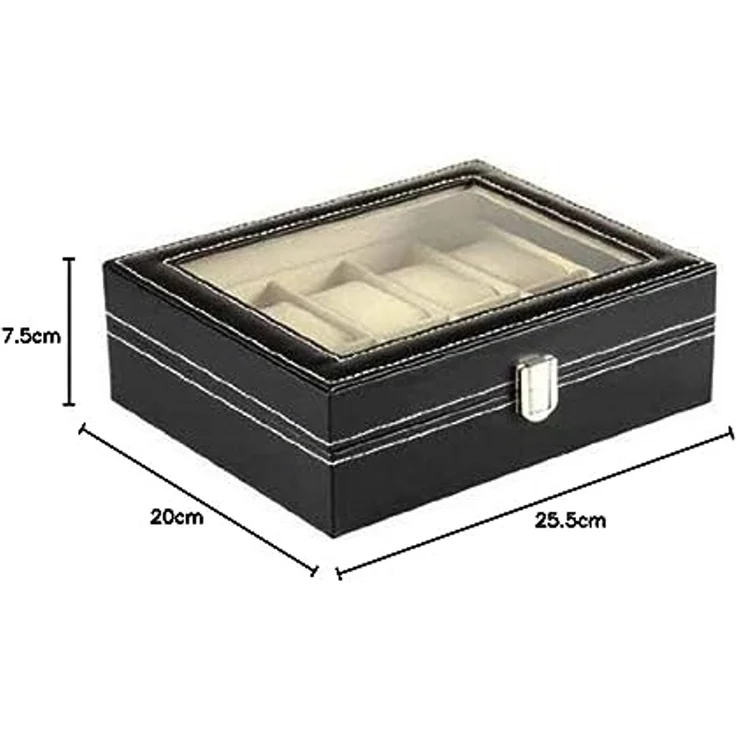 Sinoba Uhrenbox Uhrenkoffer Uhrenbox für Uhrensammlung in Leder-Optik Echtglas-Fenster – Bild 5