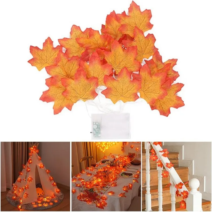 Lapamax LED-Lichterkette Herbst Lichterkette Batterie mit Ahornblättern, 1,5–6M, Halloween Deko, 2 Modi, für Halloween Theme Erntedankfest Weihnachtsfeiern