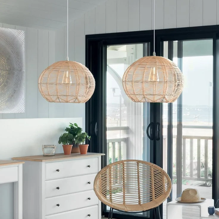 Atmosphera Créateur d'intérieur Pendelleuchte Hängeleuchte über Esstisch KITA, Rattan, Ø 38 cm, Leuchte mit Dekofunktion, ohne Leuchtmittel – Bild 6