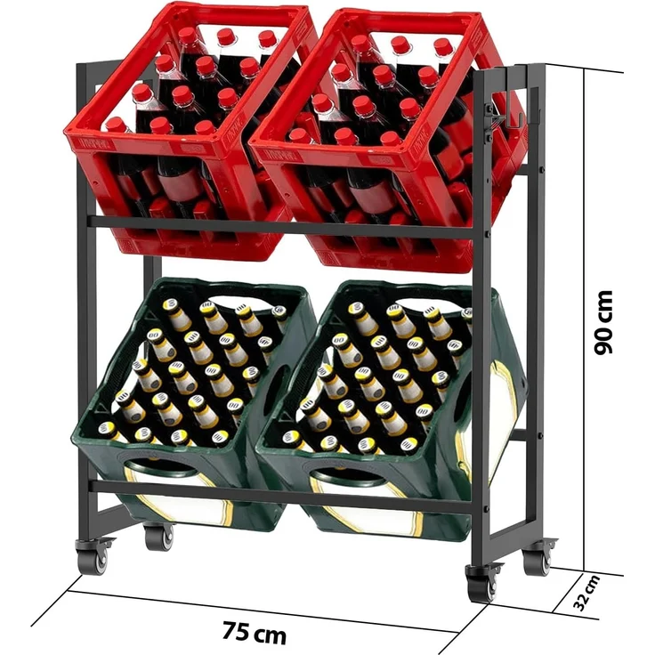 Kastenregal auf Rollen für 4 Getränkekisten Metall Regal 75x32x90 cm mobil – Bild 2