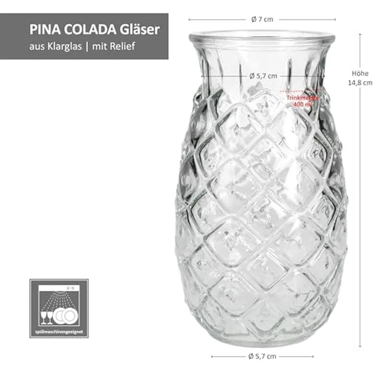 MamboCat Cocktailglas 4x Pina Ananas Gläser 400ml Cocktail-Glas transparent Longdrink Party, Glas – Bild 6