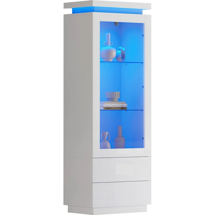 DESVIAE Vitrine mit 2 Schubladen und LED-Beleuchtung 60x171x40 cm Spanplatte Weiß – Bild 7