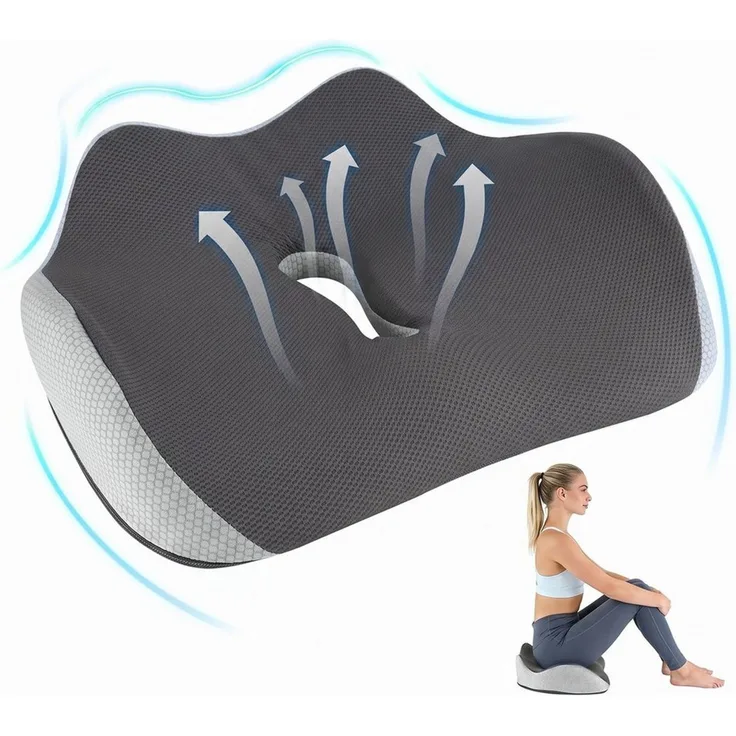 AIMAX Steißbeinkissen Hämorrhoiden Sitzkissen Orthopädisch Ergonomisch Multi-Stützkissen, Memory-Foam Sitzkissen für Bürostuhl, Auto & Zuhause, Rollstuhl, 1-tlg, Rutschfest, Atmungsaktiv, Komfortkissen mit waschbarem Bezug, Stuhlkissen zur Linderung vo...