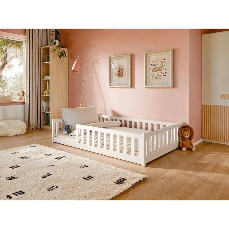 Kids Collective Kinderbett Bodenbett 120x200 cm mit Rausfallschutz & Lattenrost Montessori Bett Bed Gitterbett Kinder Jugendbett Einzelbett | weiß weitere Größen 80x160 | 90x200 | 140x200 cm – Bild 4