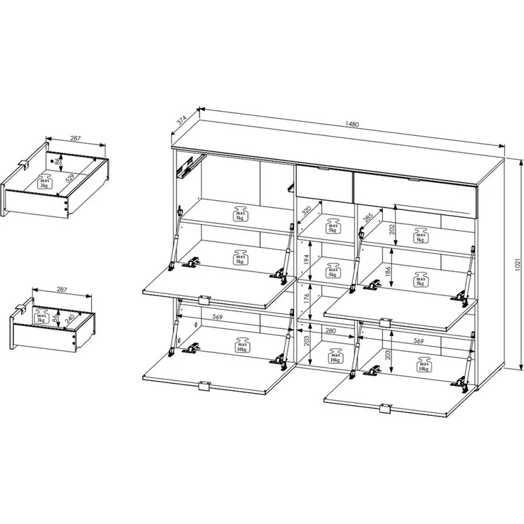 freiraum Schuhschrank Bari in Schilfgrün matt, MDF, Spannplatte - 148 x 103 x 38 cm (BxHxT) – Bild 4