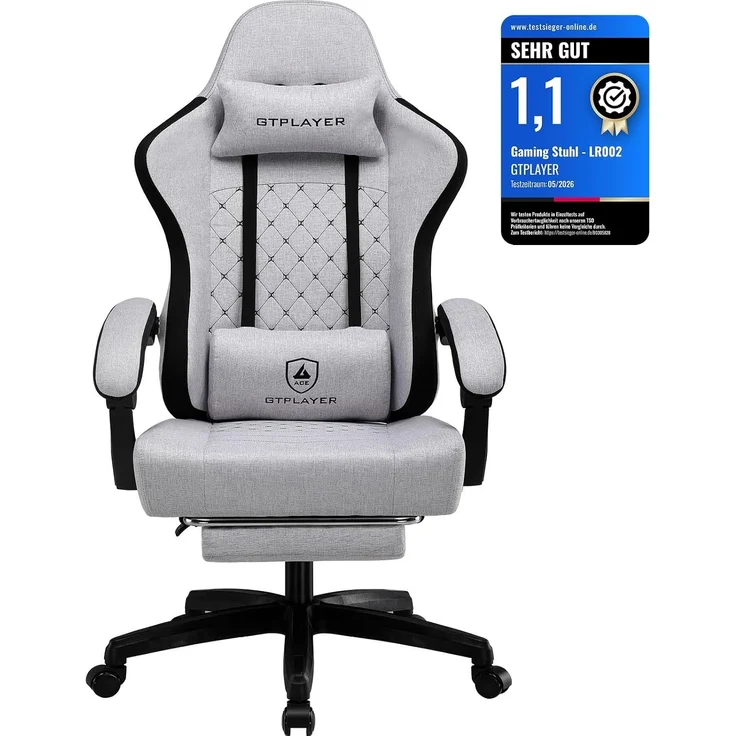 GTPLAYER Gaming-Stuhl, Bürostuhl mit Taschenfederkissen, Armlehnen und Fußstütze, ergonomischer Computerstuhl mit hoher Rückenlehne, mit Lendenwirbelstütze FG – Bild 1