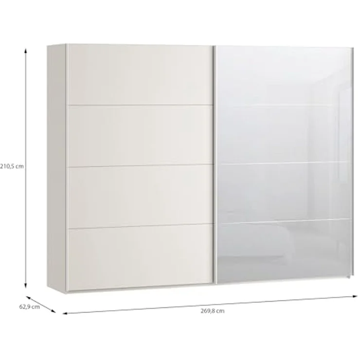 Forte SOPHISTISPACE Kleiderschrank 270, moderner Schwebetürenschrank, 2-türig, Einlegeböden, Kleiderstangen, Spiegel, Holzwerkstoff, Kaschmir|Beige, 269,8 cm breit x 210,5 cm hoch x 62,9 cm tief – Bild 3