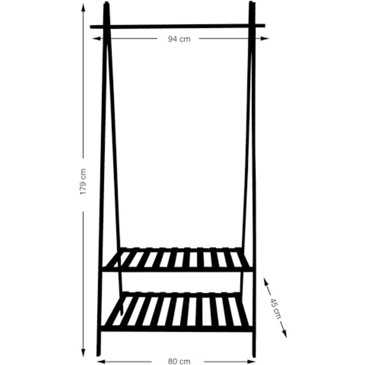 MSV Kleiderständer MIA, Garderobenständer mit Kleiderstange und 2 Ablagen, Bambus, matt schwarz, 84x45x180 cm – Bild 4