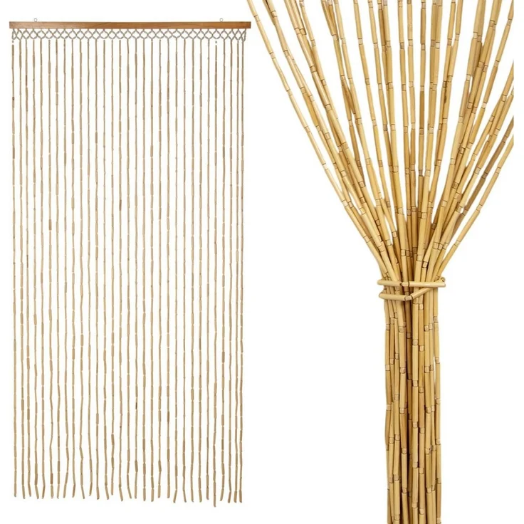 Spetebo Perlenvorhang Dekorativer Türvorhang im Retro Stil mit 31 Strängen 180x90 cm (1 St), Hakenaufhängung, halbtransparent, Holz, Holzperlenvorhang im Boho Chic Design – Bild 5